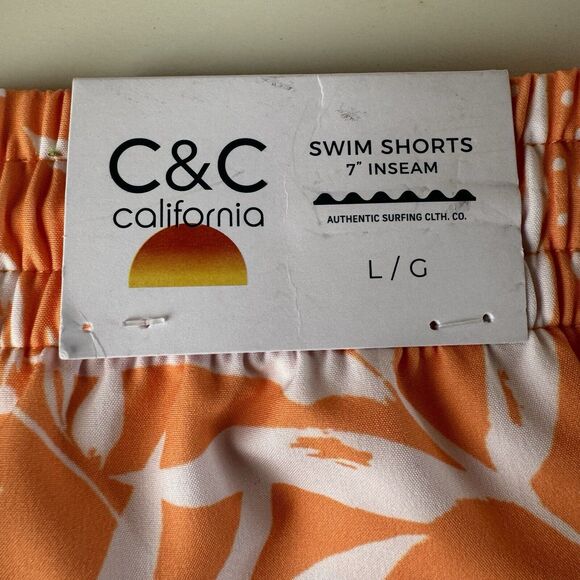 C&C California Men’s Swim Shorts Large Orange Tropical Print 7” Inseam NWT - Picture 12 of 12